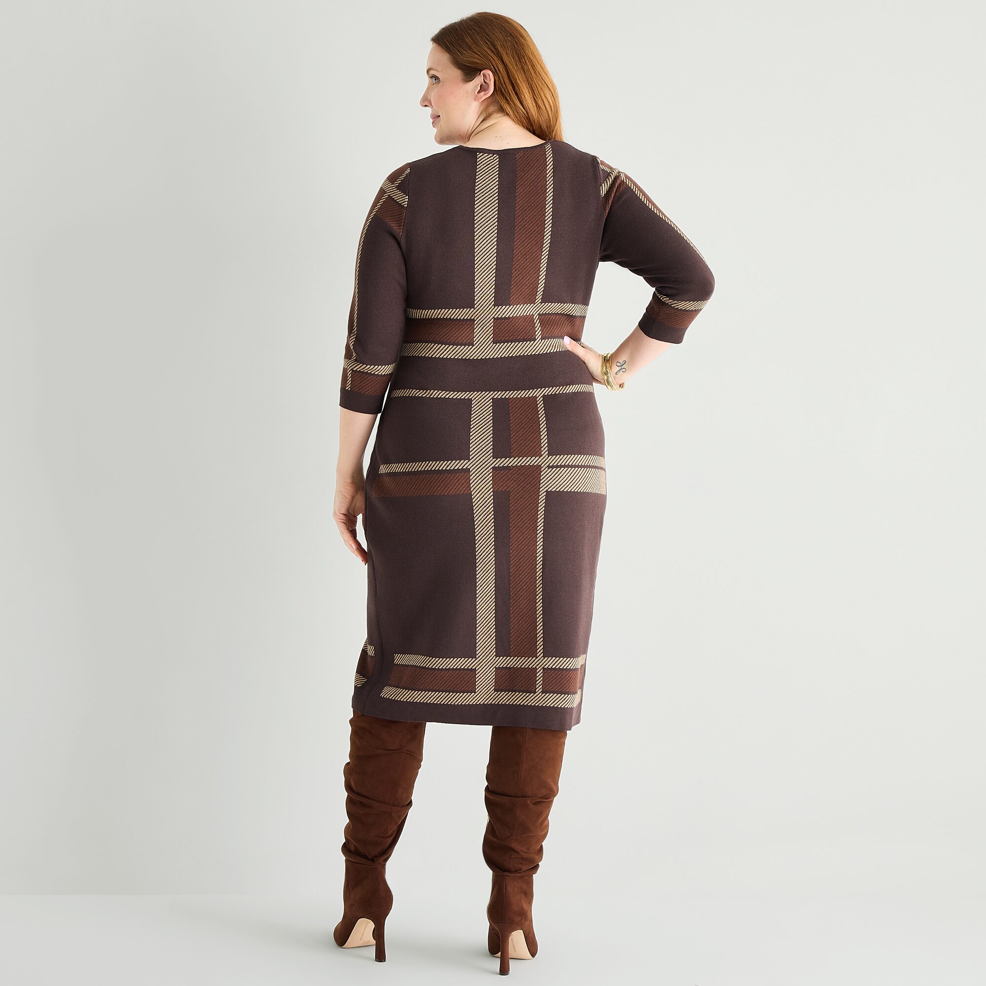 Danny & Nicole Womens Plus 3/4 Sleeve Plaid Sweater Dress