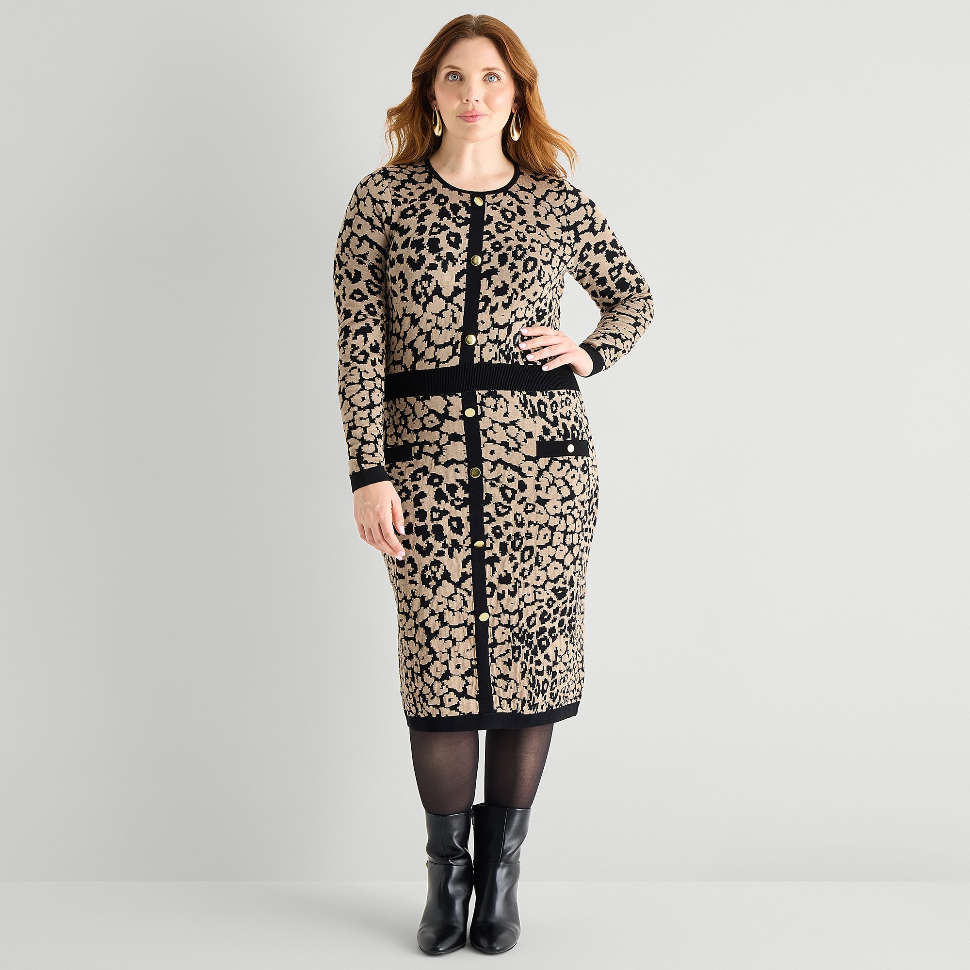 Melonie T Womens Plus Long Sleeve Animal Sweater Dress