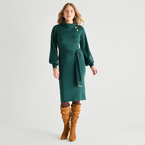 Jessica Howard Womens Long Sleeve Midi Sweater Dress In Green