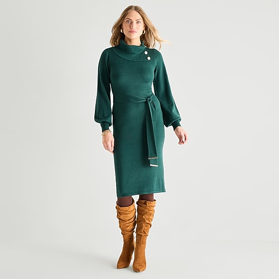 Jessica Howard Womens Long Sleeve Midi Sweater Dress