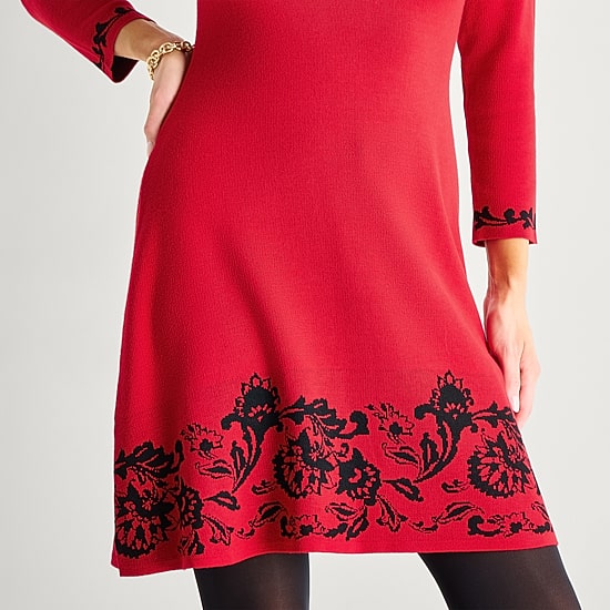 Jessica Howard Womens 3/4 Sleeve Bordered Sweater Dress