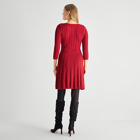Jessica Howard Womens 3/4 Sleeve Sweater Dress