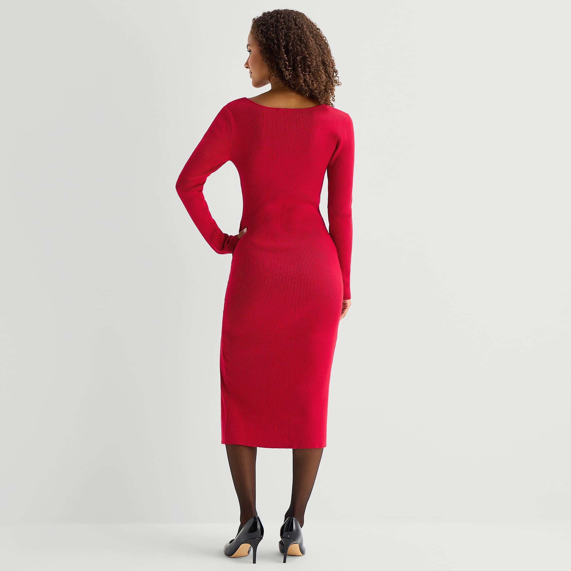 by&by Womens Long Sleeve Midi Sweater Dress