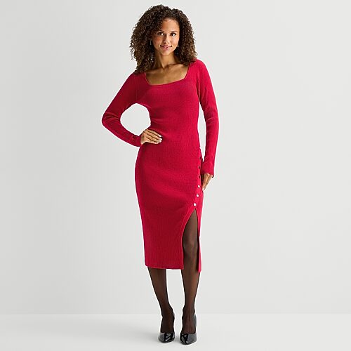 By & By By&by Womens Long Sleeve Midi Sweater Dress In Red