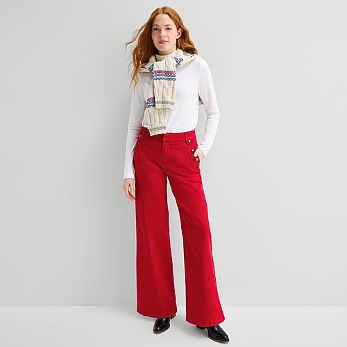 St. John's Bay Womens High Rise Wide Leg Jean In Red
