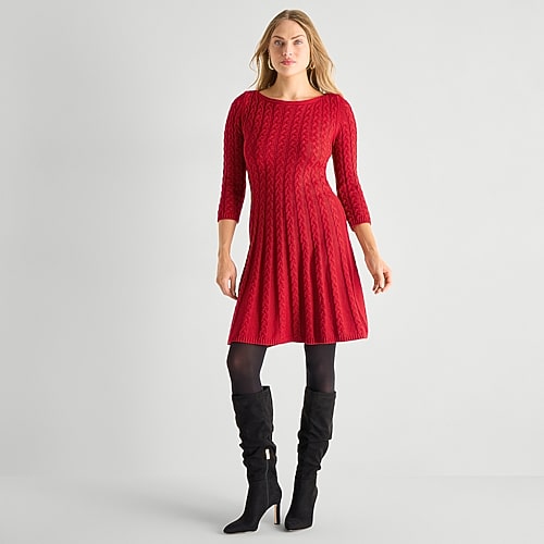 Jessica Howard Womens 3/4 Sleeve Sweater Dress In Red