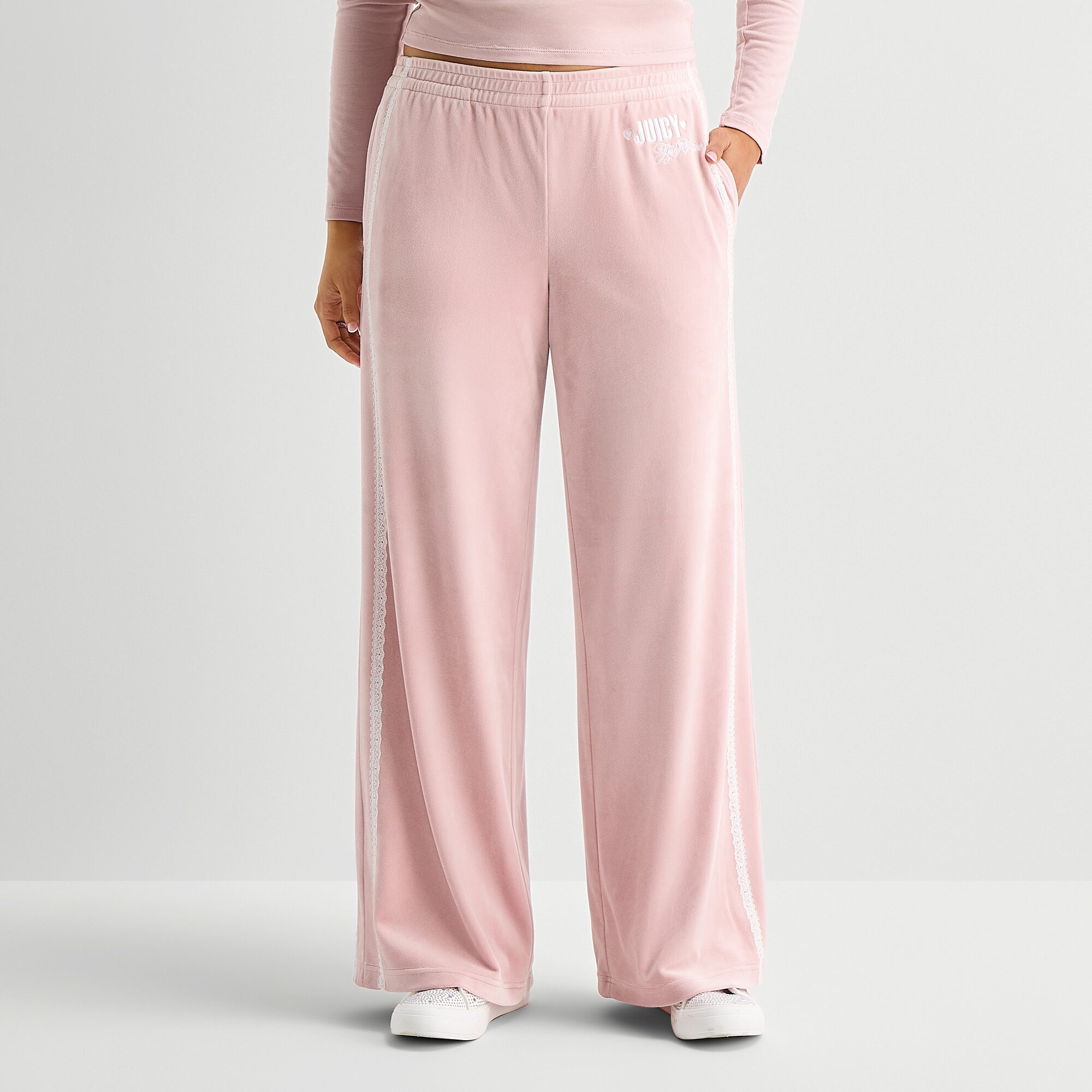 Juicy By Couture Womens Juniors Wide Leg Mid Rise Track Pant