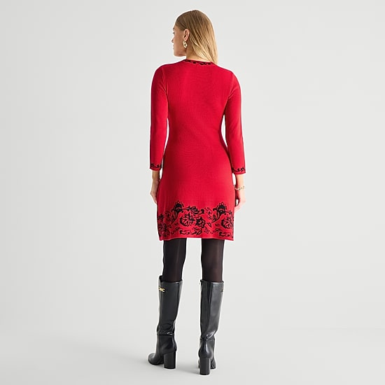 Jessica Howard Womens 3/4 Sleeve Bordered Sweater Dress