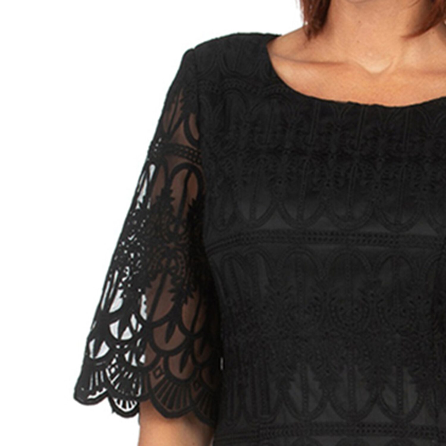 Giovanna Signature Womens Plus Midi Round Neck Short Sleeve Lace Fit + Flare Dress
