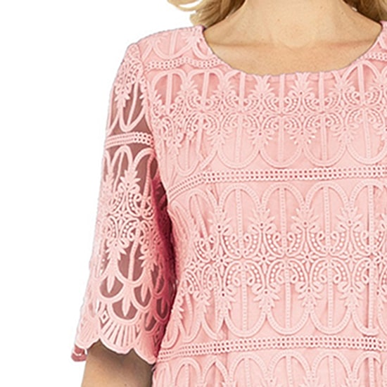 Giovanna Signature Womens Plus Midi Round Neck Short Sleeve Lace Fit + Flare Dress