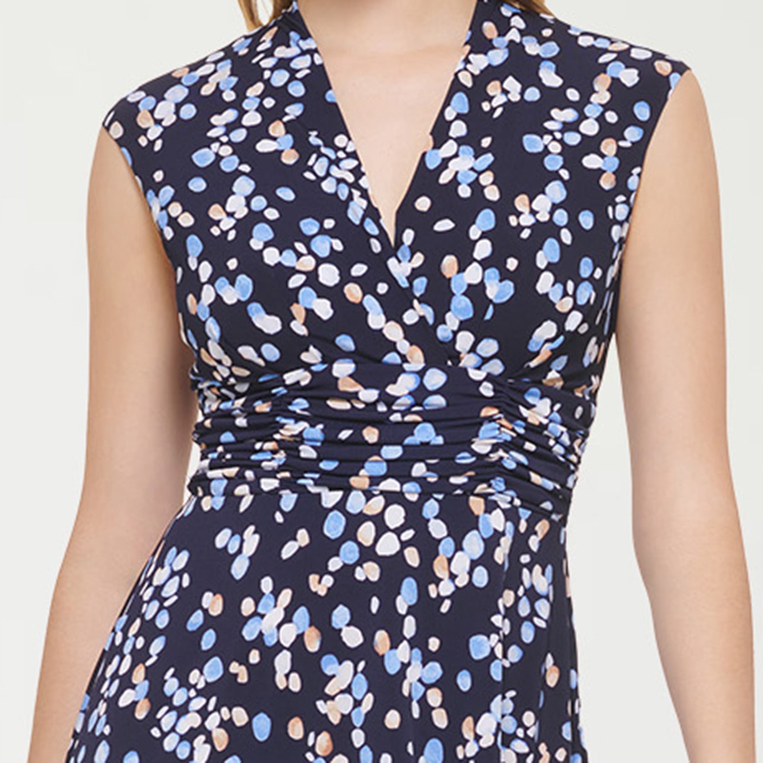Jessica Howard Womens Petite Midi V Neck Sleeveless Floral Fit + Flare Dress
