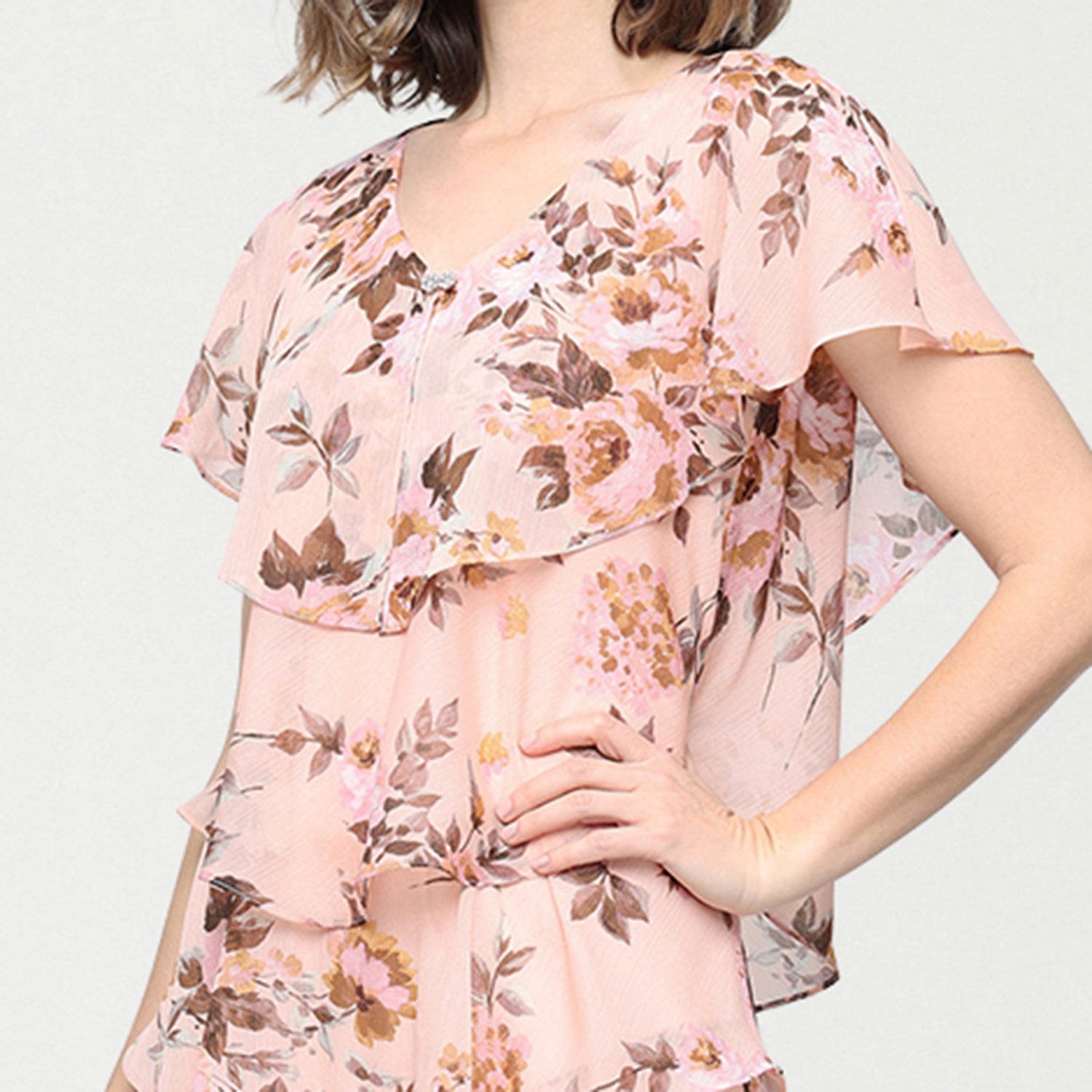 S. L. Fashions Womens Round Neck Short Sleeve Floral Shift Dress