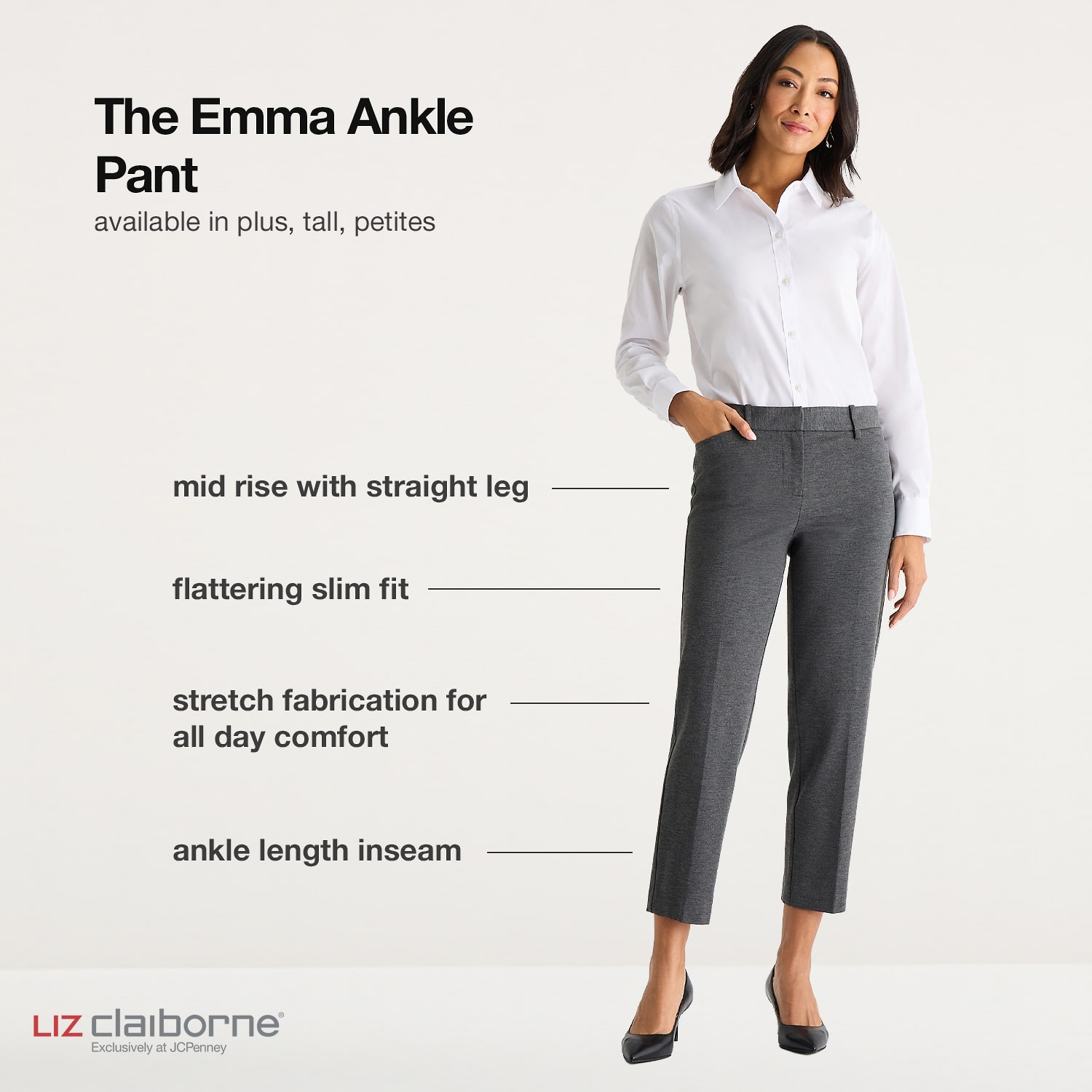 Liz Claiborne Emma Ponte Womens Tall Straight Mid Rise Ankle Pant