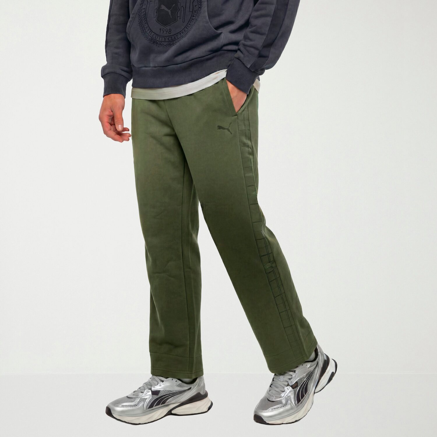 PUMA Mens Wide Leg Mid Rise Regular Fit Fleece Sweatpant
