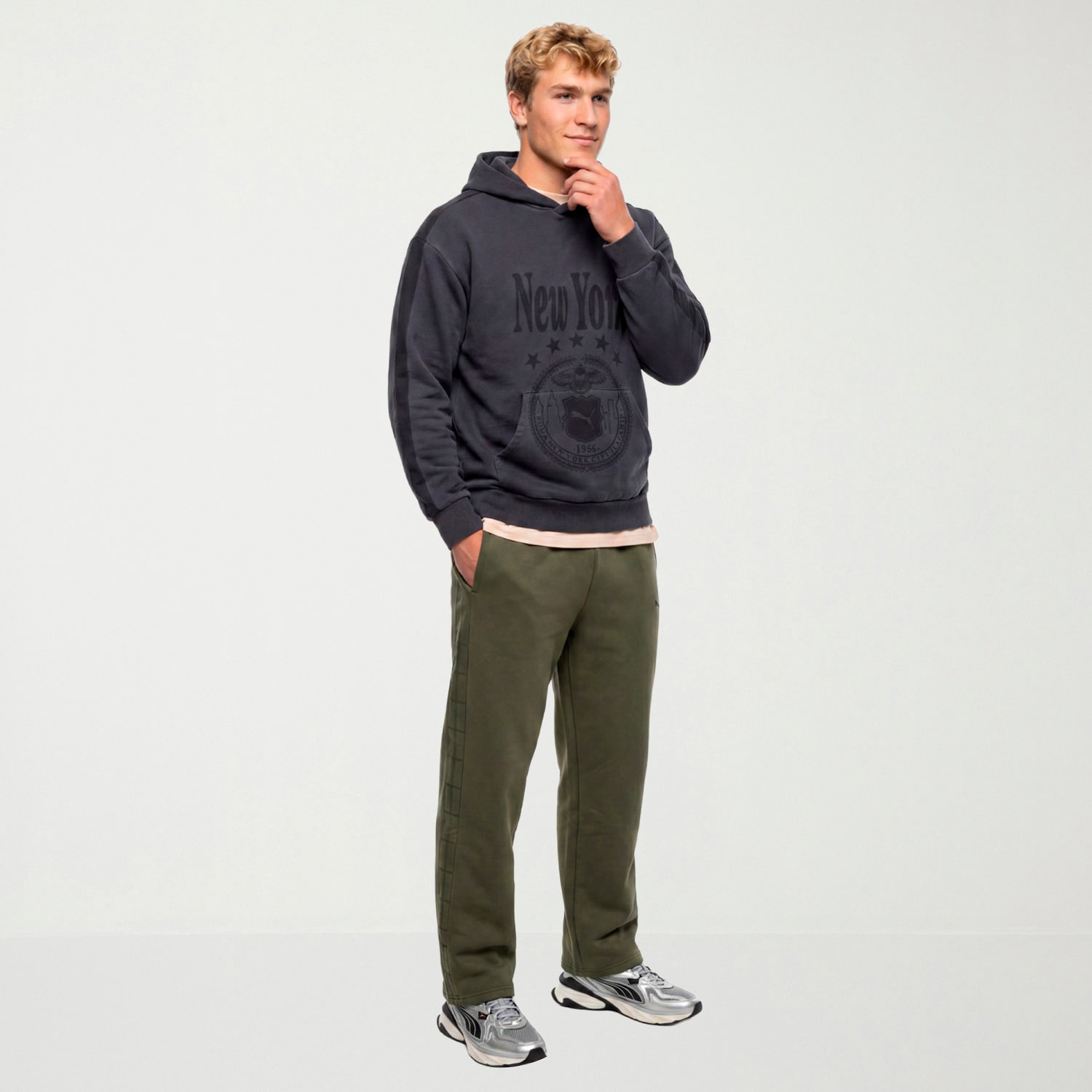 PUMA Mens Wide Leg Mid Rise Regular Fit Fleece Sweatpant