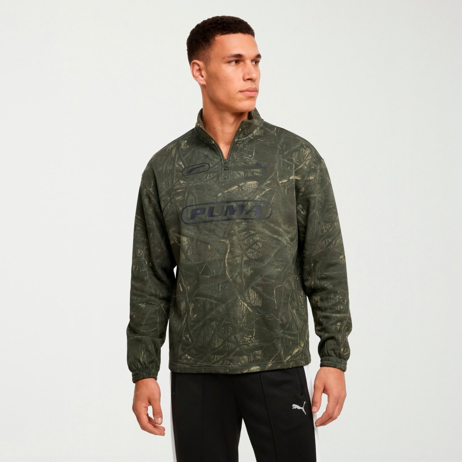 PUMA Mens Mock Neck Long Sleeve Active Quarter-Zip Pullover