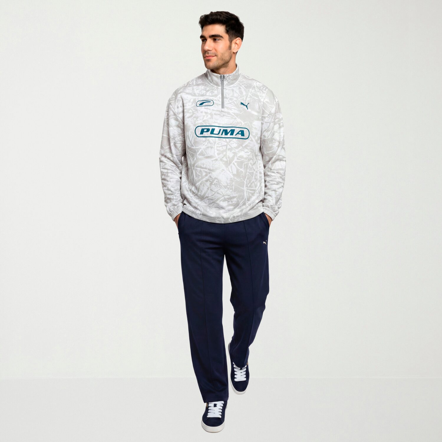 PUMA Mens Mock Neck Long Sleeve Active Quarter-Zip Pullover