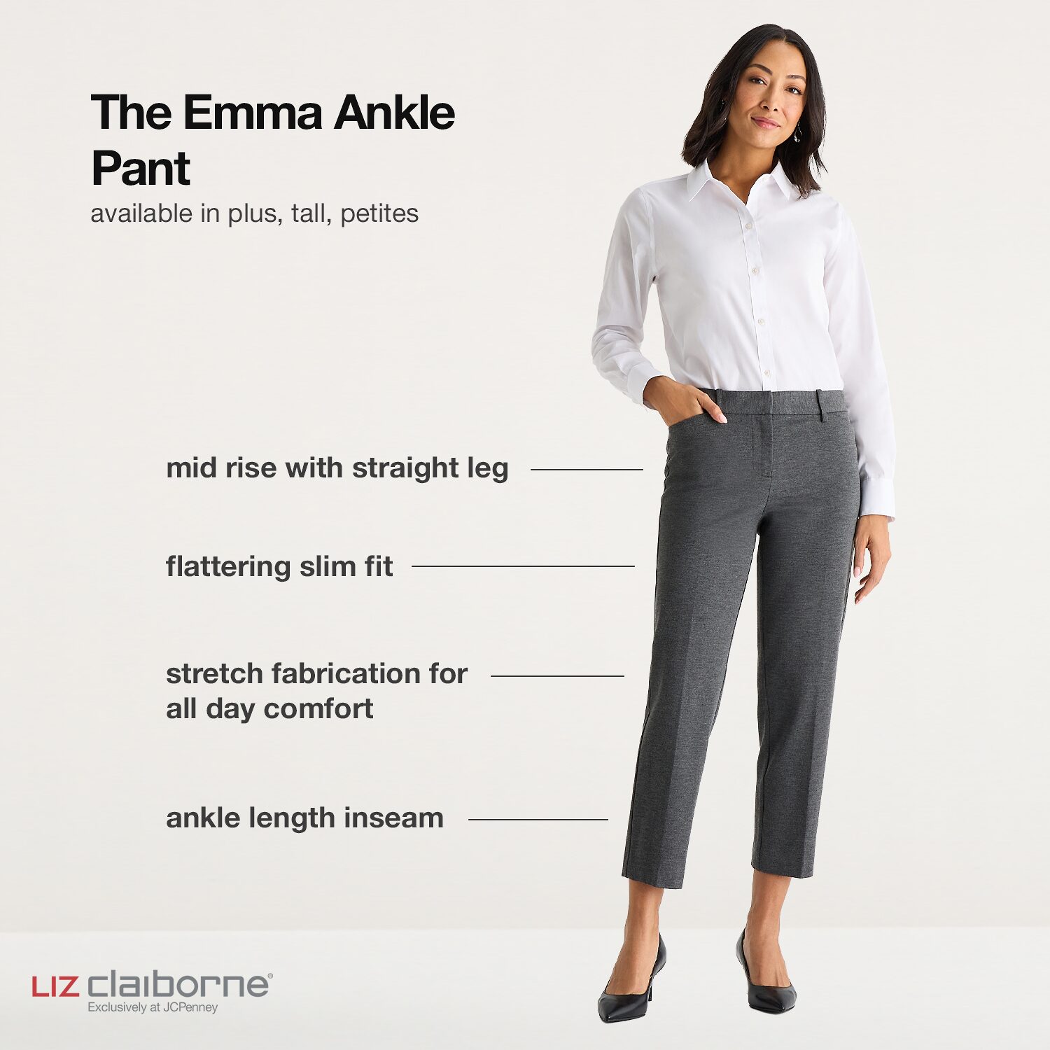 Liz Claiborne Emma Womens Slim Mid Rise Ankle Pant