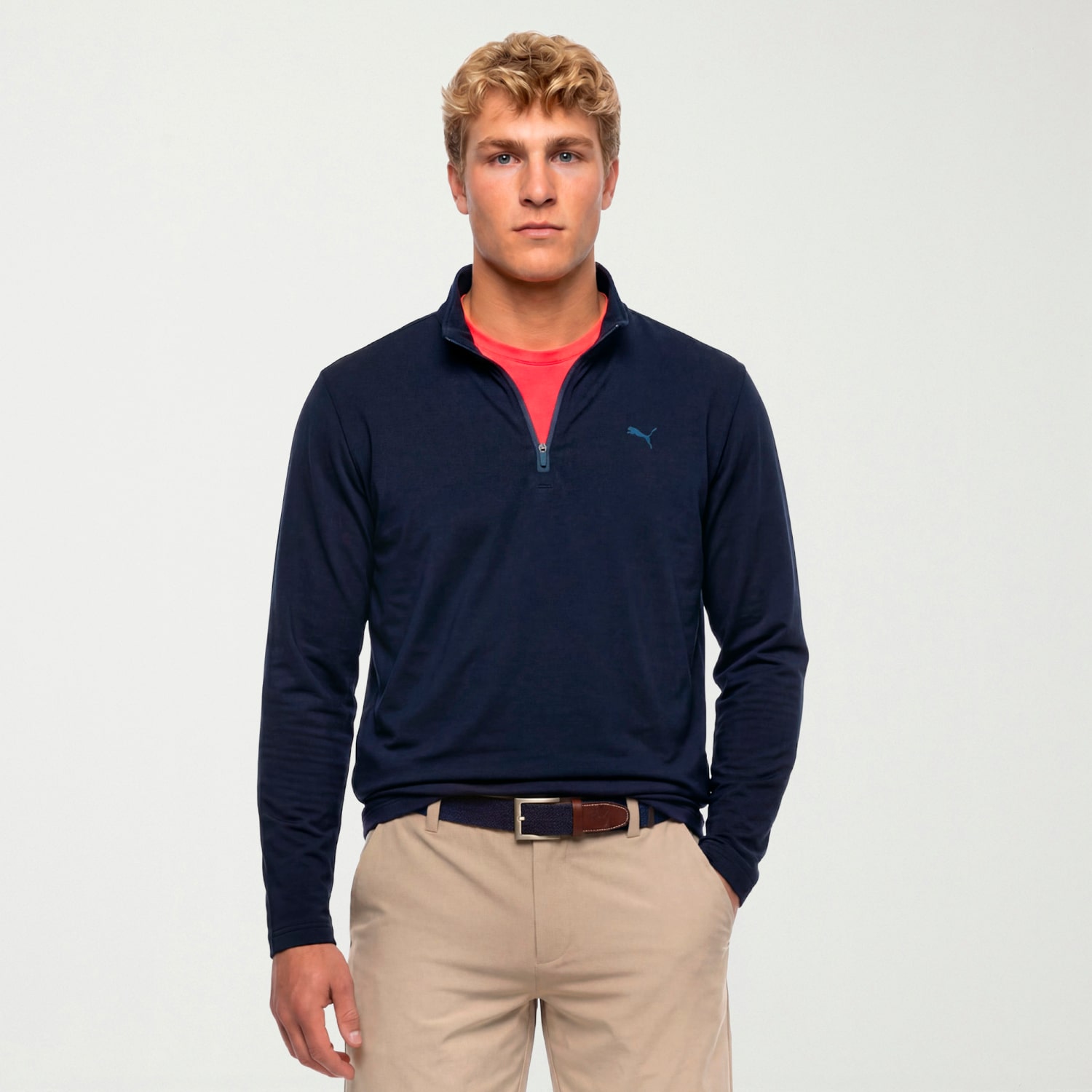 PUMA Mens Mock Neck Long Sleeve Active Quarter-Zip Pullover