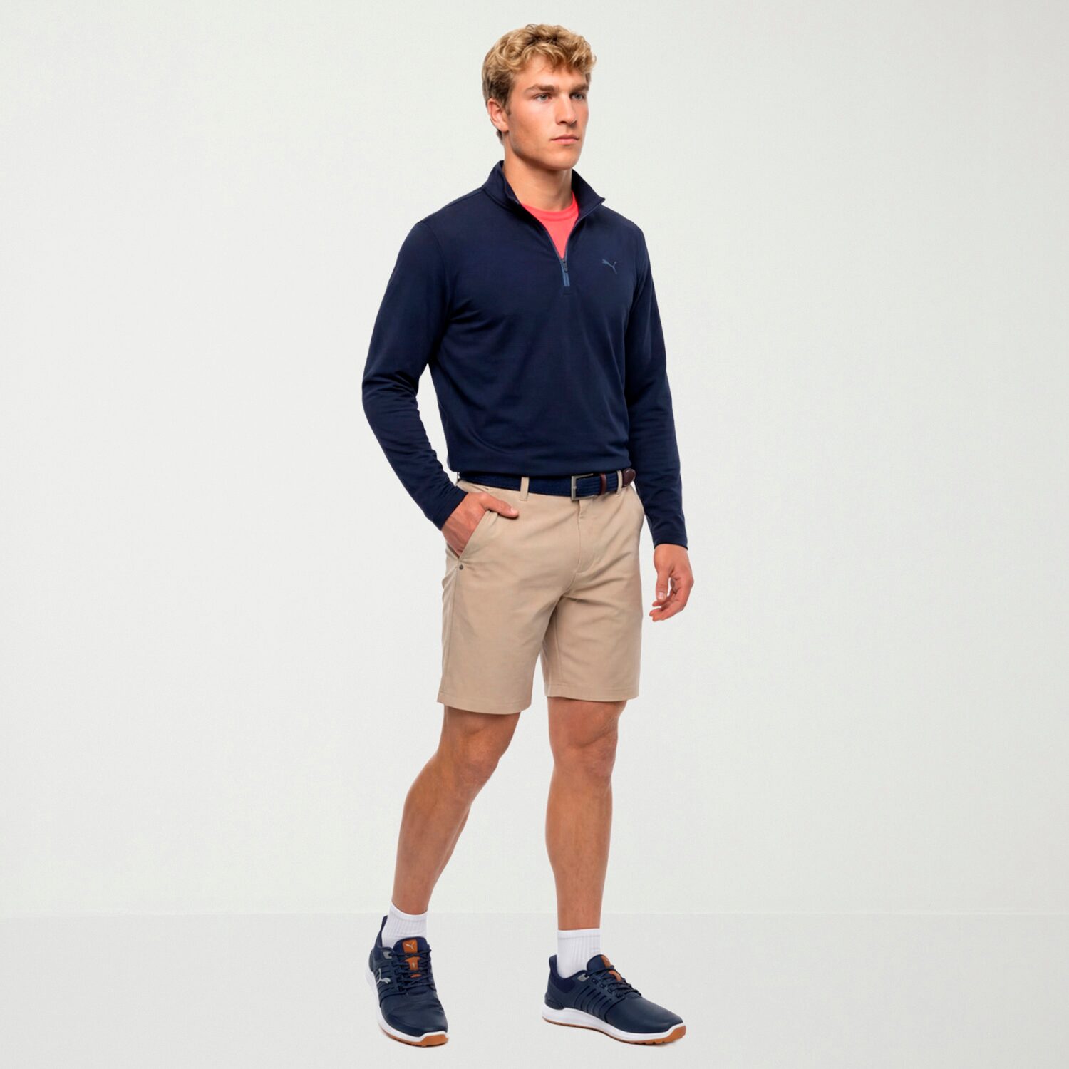 PUMA Mens Mock Neck Long Sleeve Active Quarter-Zip Pullover