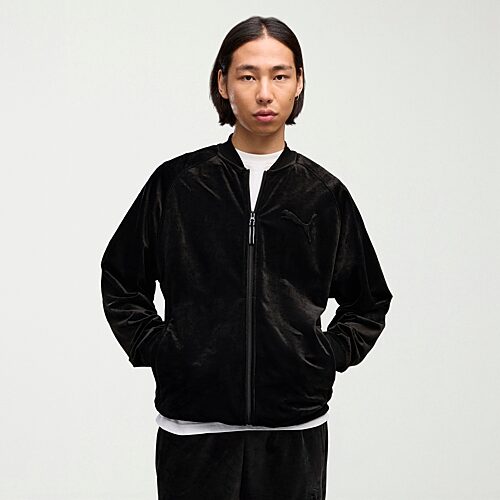 Puma Men's Relaxed Velour Full Zip Track Jacket - Puma Black