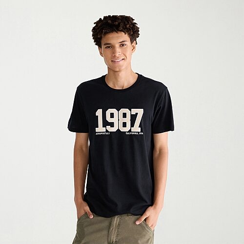 Aéropostale Mens Crew Neck Short Sleeve Regular Fit Graphic T-shirt In Black