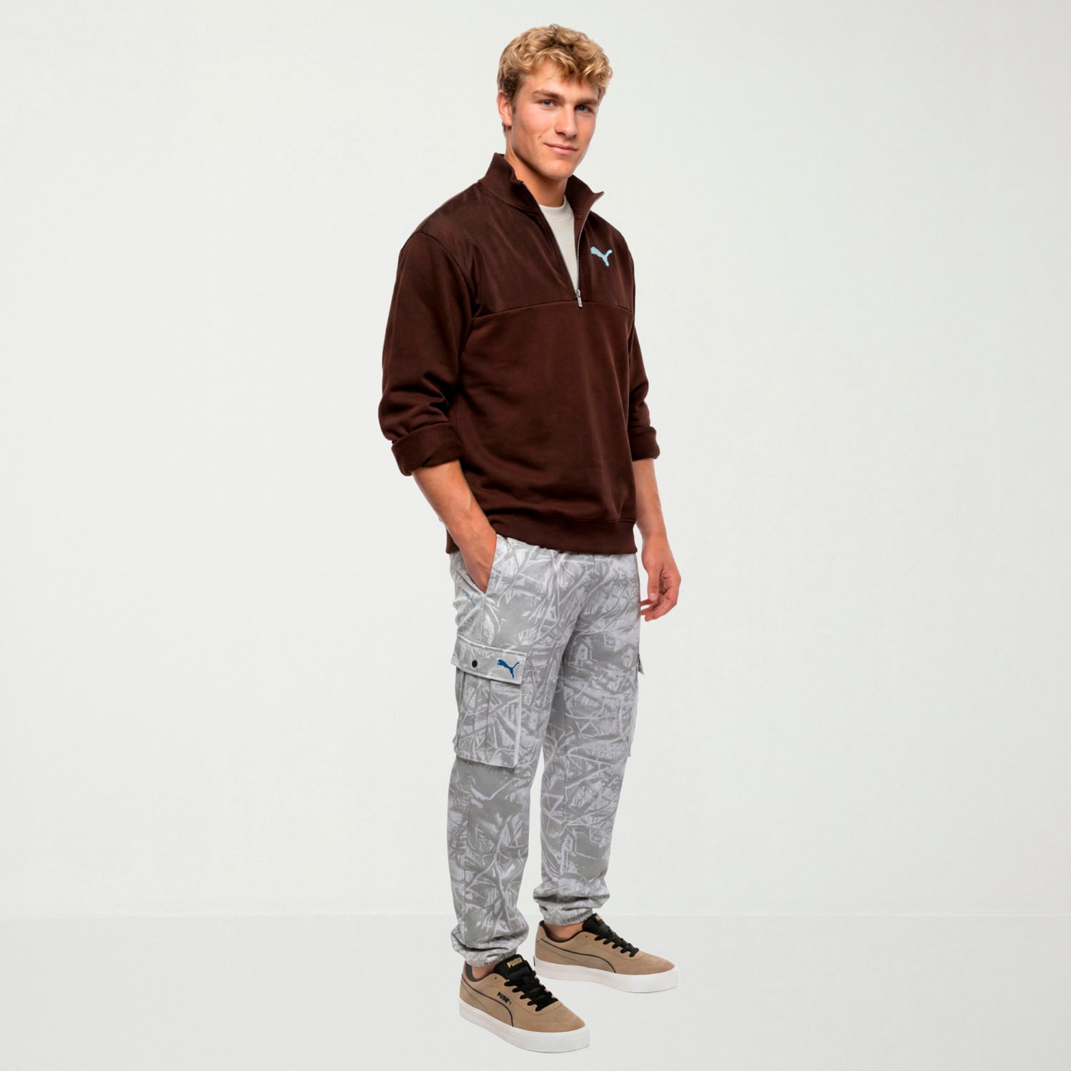 PUMA Mens Mock Neck Long Sleeve Active Quarter-Zip Pullover