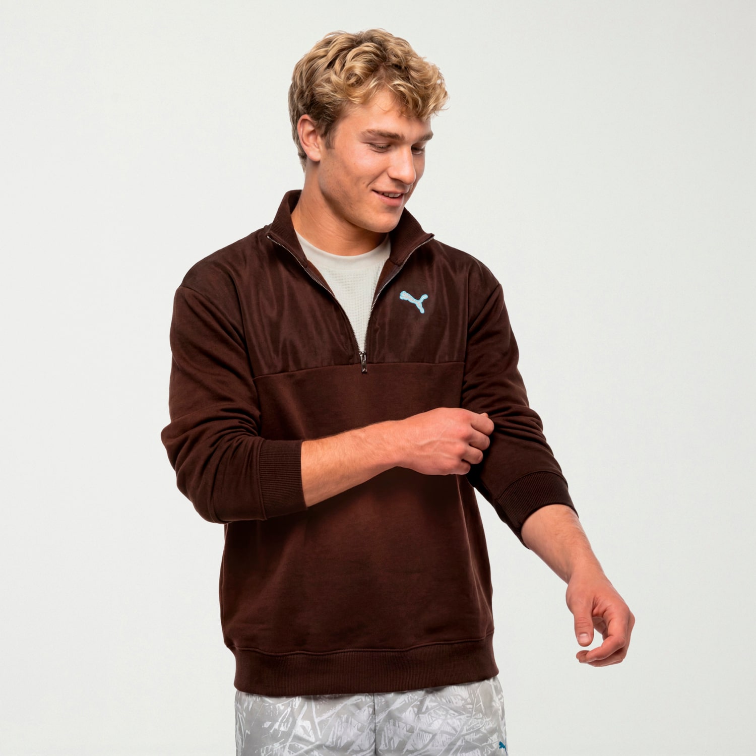 PUMA Mens Mock Neck Long Sleeve Active Quarter-Zip Pullover