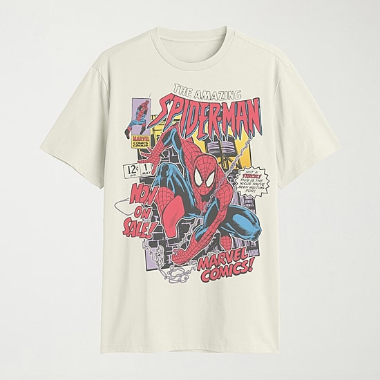 Novelty Mens Crew Neck Short Sleeve Regular Fit Spiderman Graphic T-Shirt