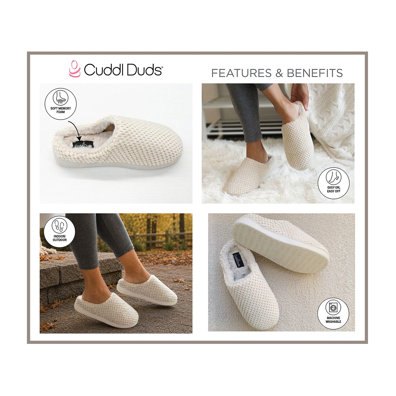 Cuddl Duds Popcorn Womens Memory Foam Clog Slippers