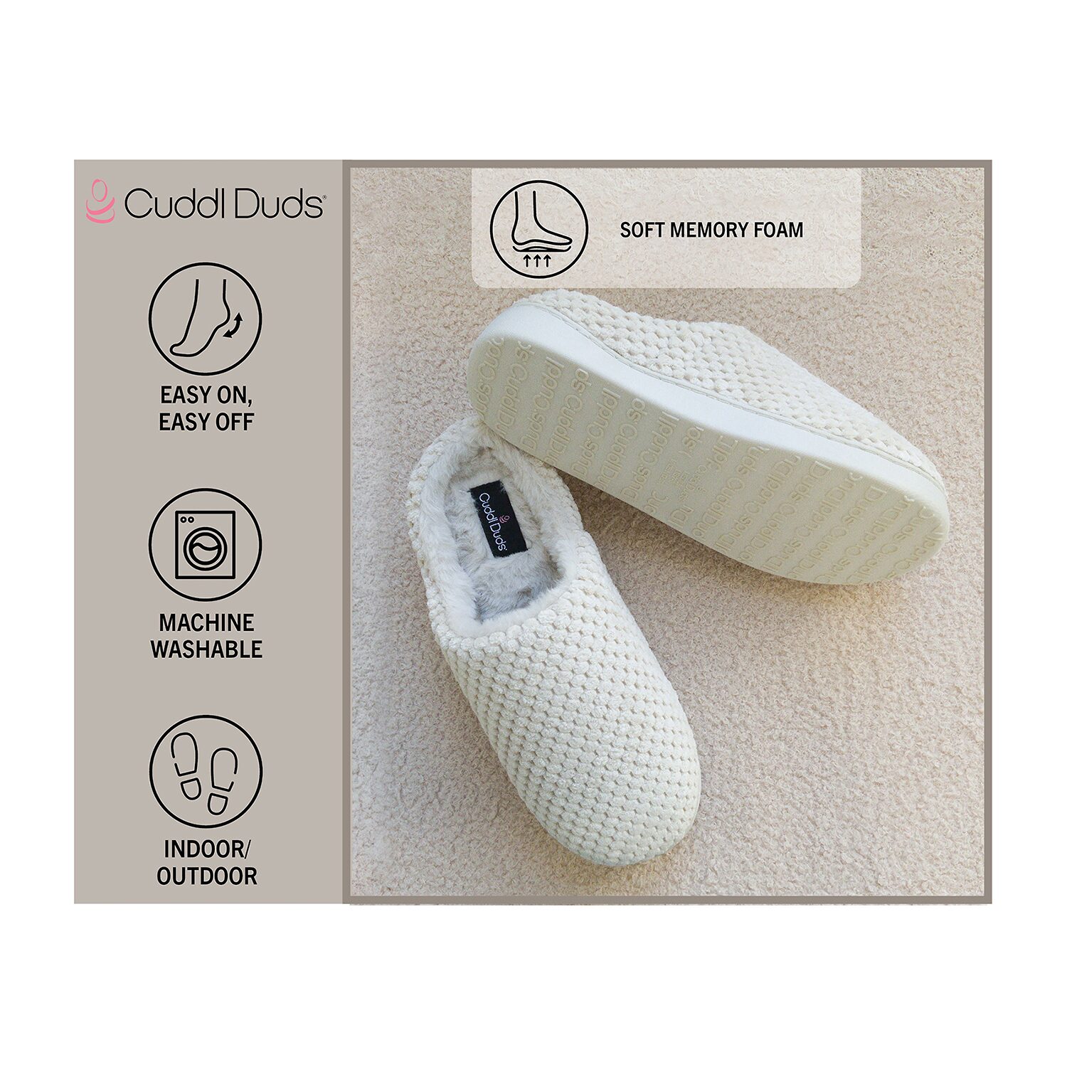 Cuddl Duds Popcorn Womens Memory Foam Clog Slippers