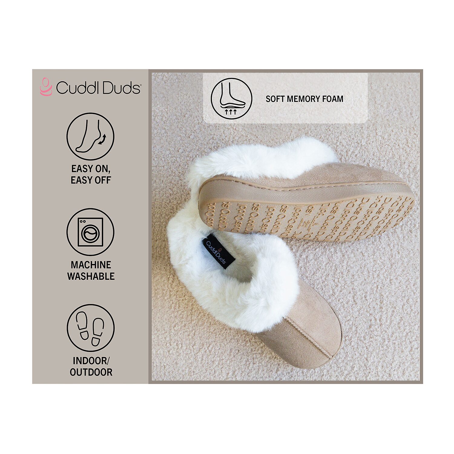 Cuddl Duds Faux Fur Womens Memory Foam Clog Slippers