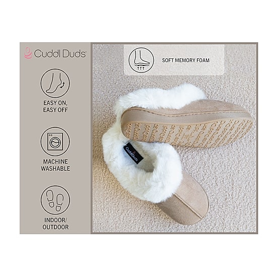 Cuddl Duds Faux Fur Womens Memory Foam Clog Slippers