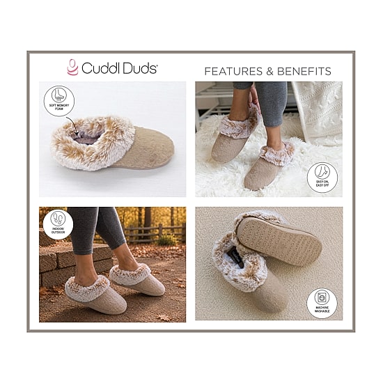 Cuddl Duds Faux Fur Womens Memory Foam Clog Slippers