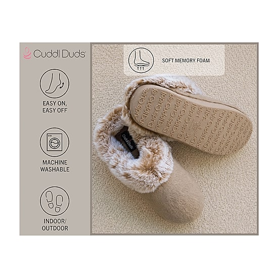 Cuddl Duds Faux Fur Womens Memory Foam Clog Slippers