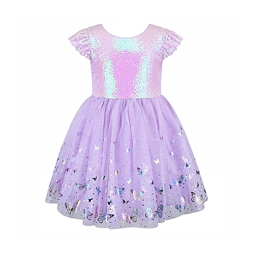 Lilt Kids' Girls Short Sleeve Flutter Tutu Dress In Purple
