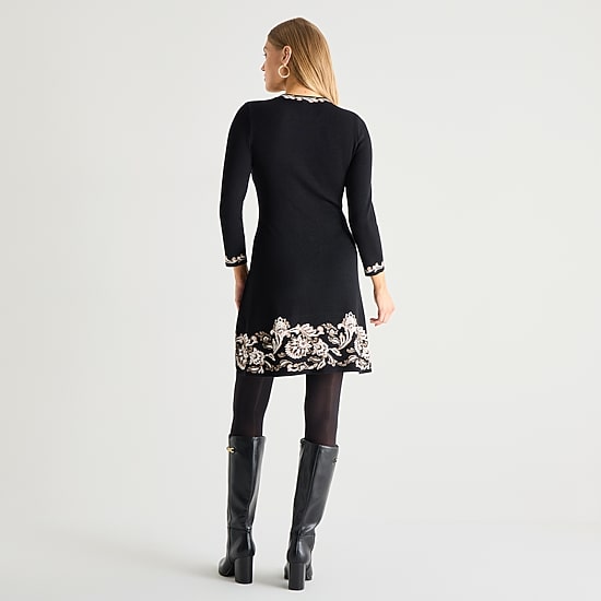 Jessica Howard Womens 3/4 Sleeve Bordered Sweater Dress
