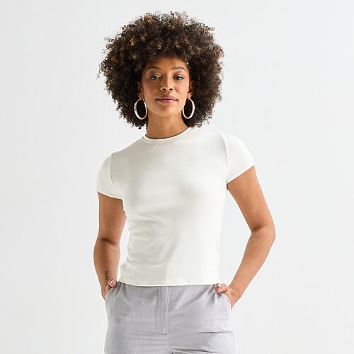 Worthington Womens Crew Neck Short Sleeve T-shirt In White