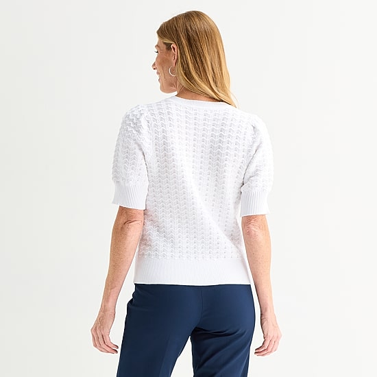 Liz Claiborne Petite Womens Crew Neck Short Sleeve Pullover Sweater