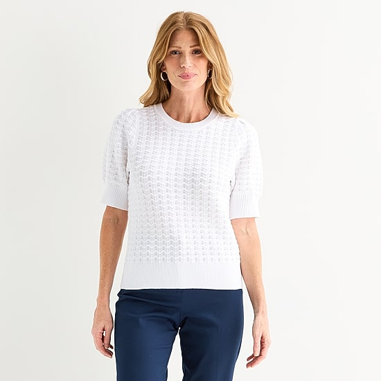 Liz Claiborne Petite Womens Crew Neck Short Sleeve Pullover Sweater