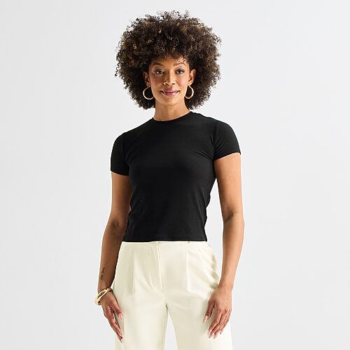 Worthington Womens Crew Neck Short Sleeve T-shirt In Black