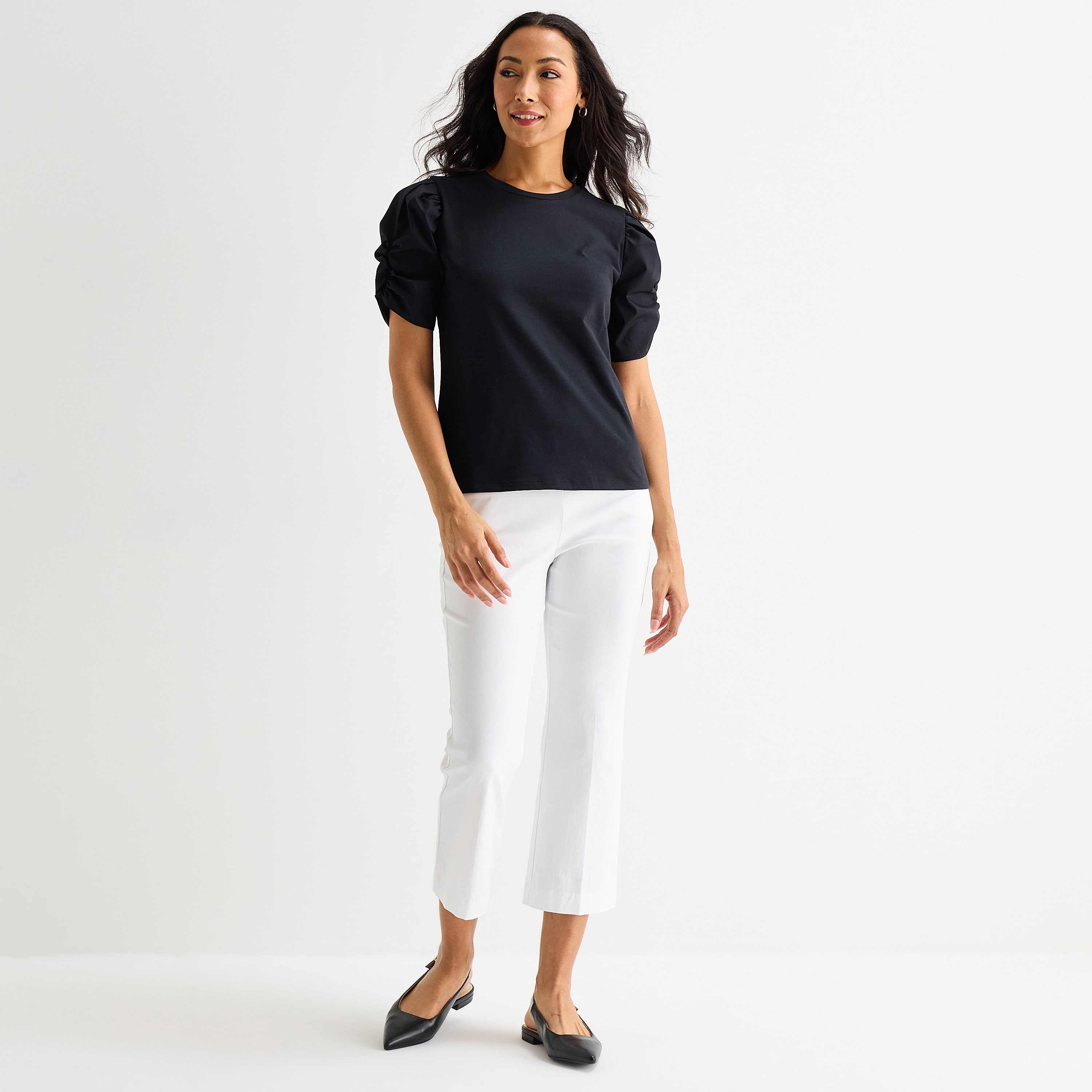 Liz Claiborne Womens Petite Crew Neck Short Sleeve Blouse