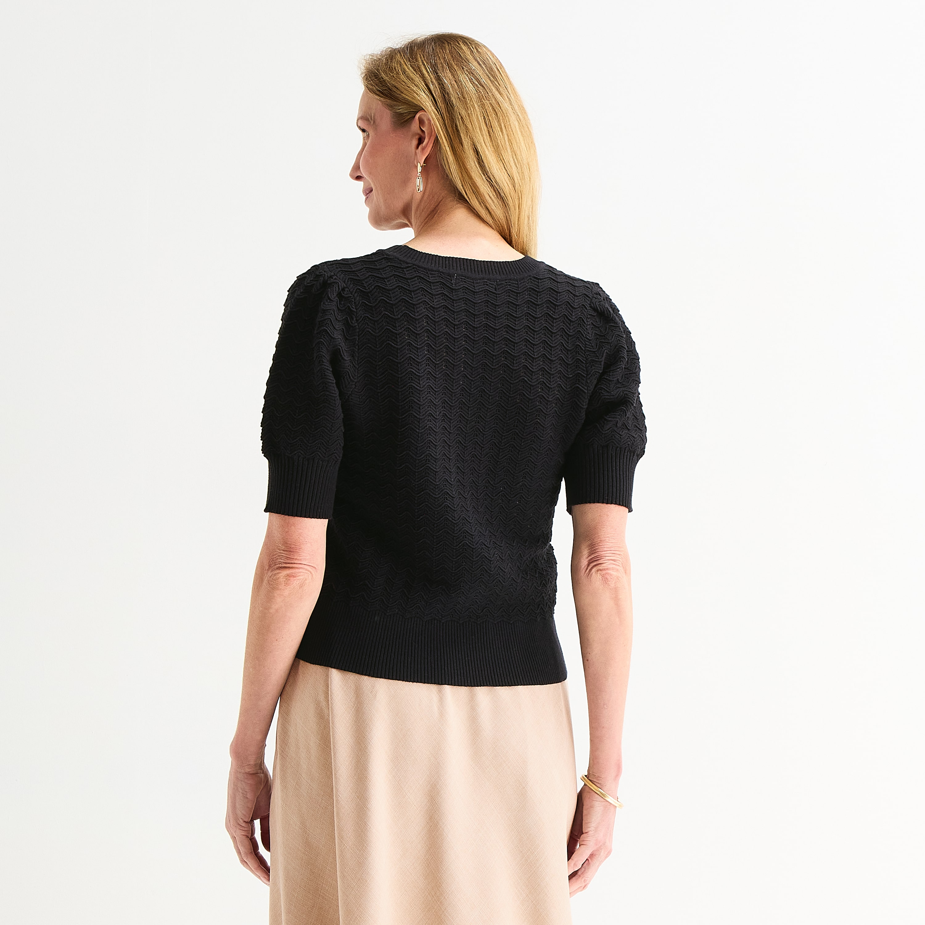 Liz Claiborne Petite Womens Crew Neck Short Sleeve Pullover Sweater