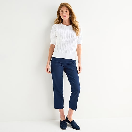 Liz Claiborne Petite Womens Crew Neck Short Sleeve Pullover Sweater