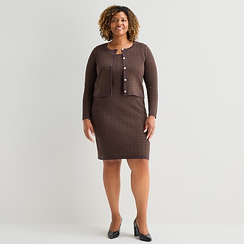 Melonie T Womens Plus Sleeveless Sweater Dress In Brown