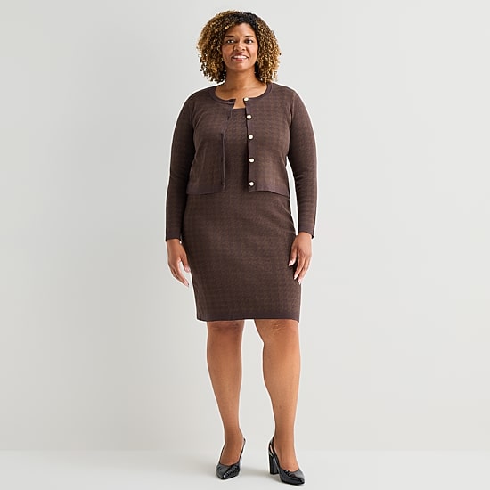 Melonie T Womens Plus Long Sleeve Sweater Jacket Dress