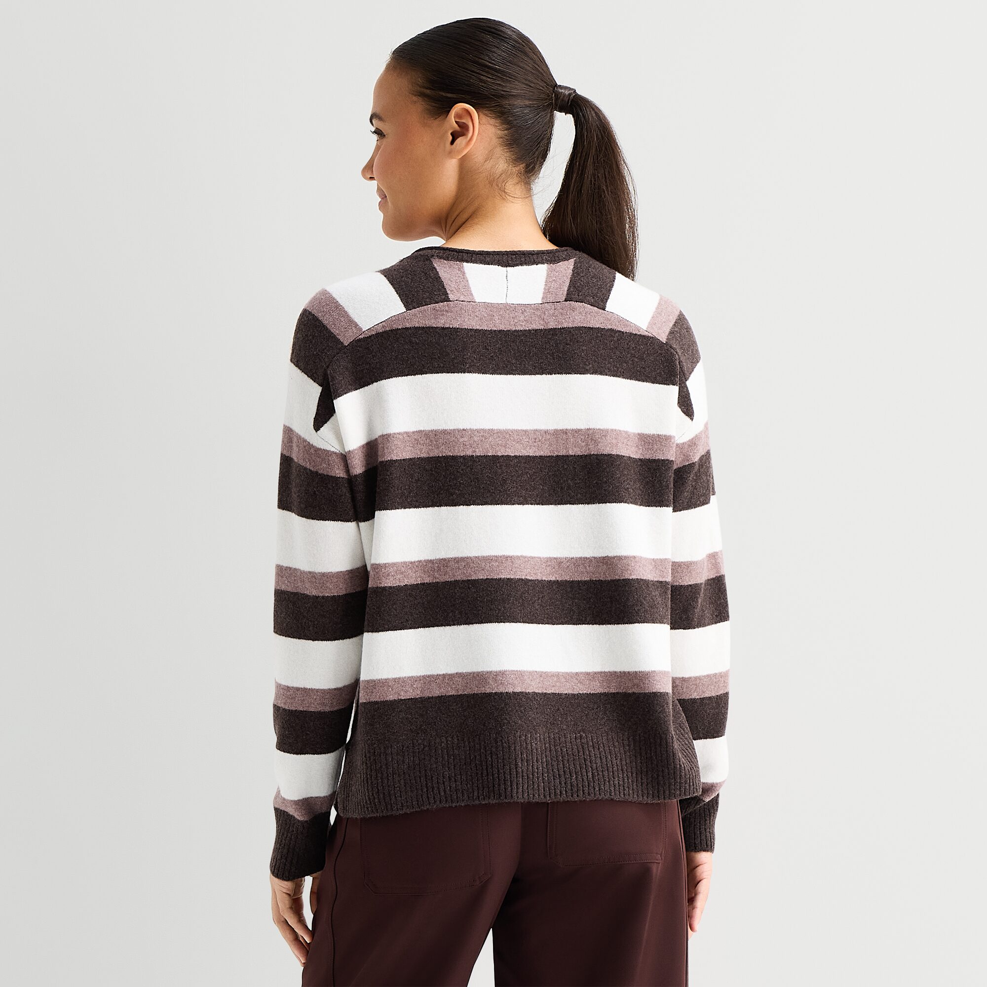 Stylus Womens Crew Neck Long Sleeve Striped Pullover Sweater