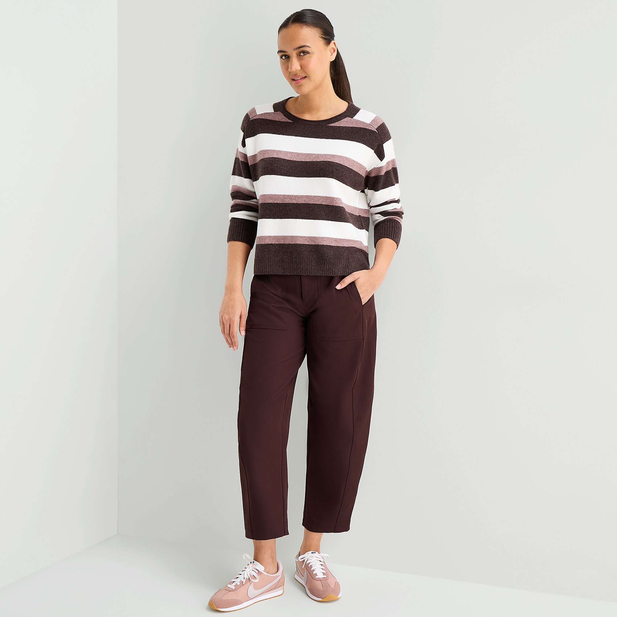 Stylus Womens Crew Neck Long Sleeve Striped Pullover Sweater