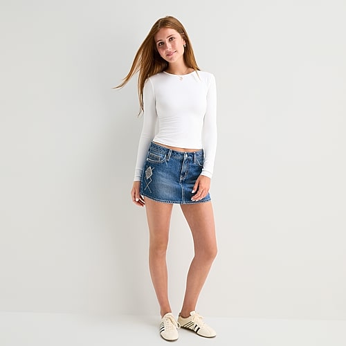 Arizona Womens Low Rise Mini Denim Skirt In Blue