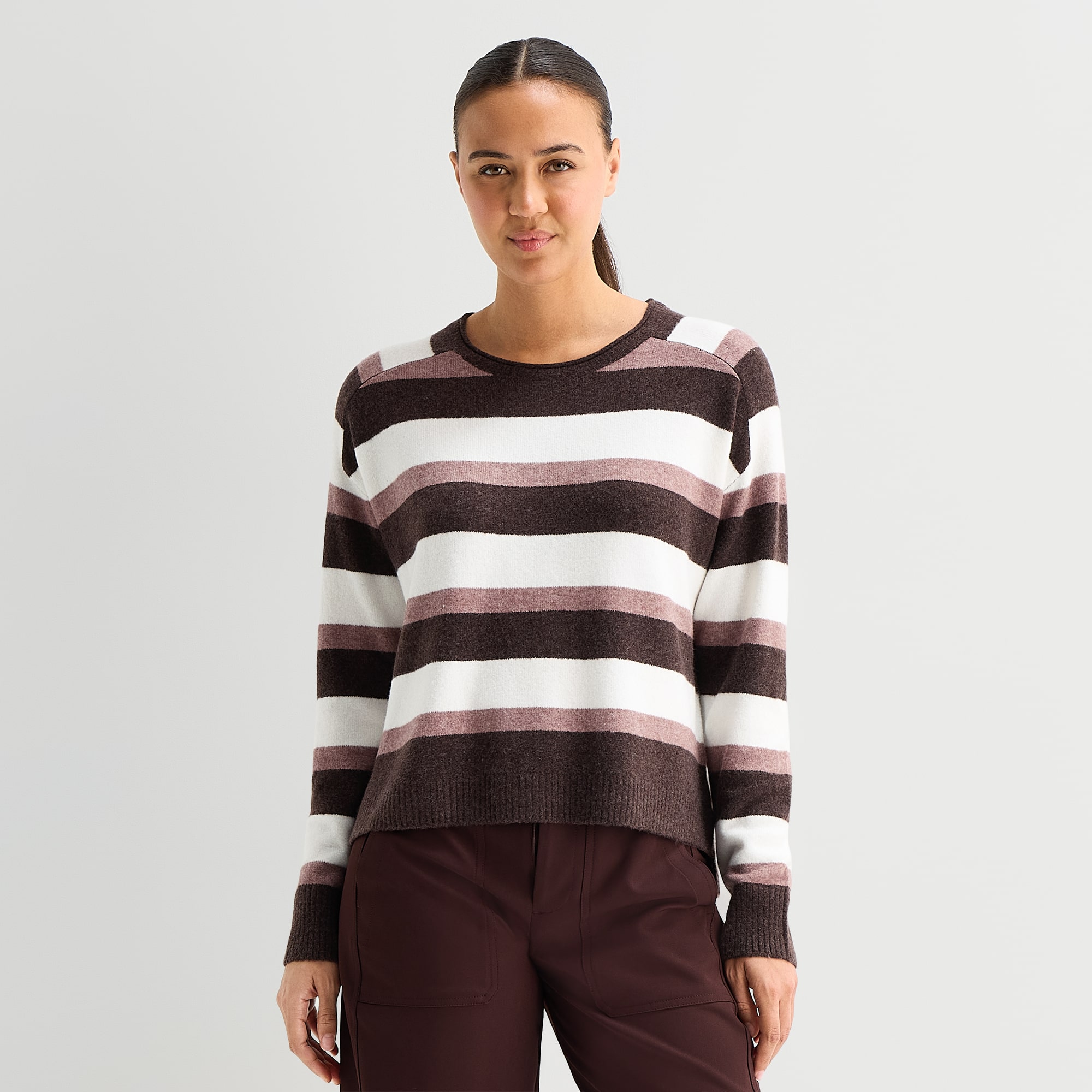 Stylus Womens Crew Neck Long Sleeve Striped Pullover Sweater